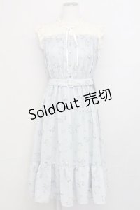 axes femme / レース切替花柄ワンピース M サックス T-25-03-15-027-AX-OP-SA-ZT