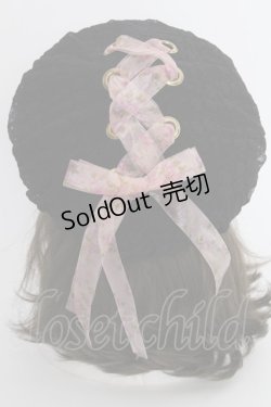 画像1: Princess Melody / レースアップリボンレースベレー  黒Ｘピンク T-25-03-15-046-EL-AC-SA-ZT-K007