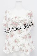axes femme / ローズ総柄&メッセージpt半袖カットソー  アイボリー T-25-03-15-007-AX-TO-SA-ZT436