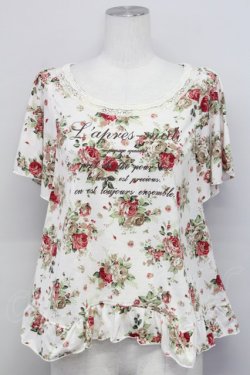 画像1: axes femme / ローズ総柄&メッセージpt半袖カットソー  アイボリー T-25-03-15-007-AX-TO-SA-ZT436