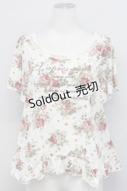 画像1: axes femme / ローズ総柄&メッセージpt半袖カットソー  アイボリー T-25-03-15-007-AX-TO-SA-ZT436