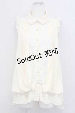 画像1: axes femme / ノースリーブレース配色ロングブラウス  イエローＸ白 T-25-03-15-008-AX-BL-SA-ZT