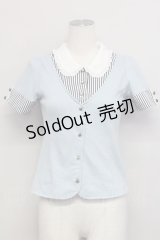 axes femme / ベストレイヤード風トップス  サックスＸ白 T-25-03-15-016-AX-TO-SA-ZT