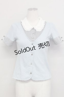 画像1: axes femme / ベストレイヤード風トップス  サックスＸ白 T-25-03-15-016-AX-TO-SA-ZT
