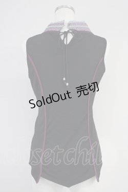 画像2: Ozz oneste / サイドチャイナノースリーブトップス  黒Ｘ紫 T-25-03-17-002-OO-TO-SA-ZI