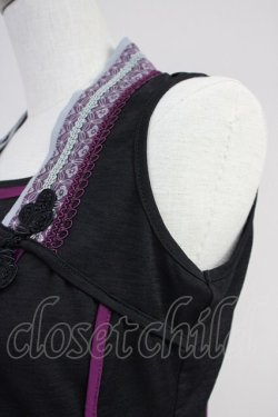 画像3: Ozz oneste / サイドチャイナノースリーブトップス  黒X紫 T-25-03-17-002-OO-TO-SA-ZI