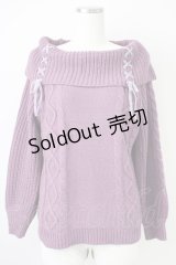 axes femme / Ｗ編み上げオフタートルニット  パープル T-25-03-17-010-AX-TO-SA-ZT