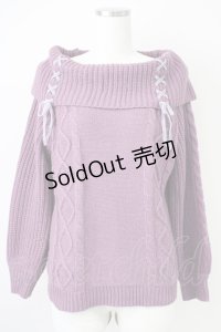 axes femme / Ｗ編み上げオフタートルニット  パープル T-25-03-17-010-AX-TO-SA-ZT