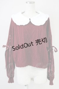 Secret Honey / 袖編み上げニットトップス  ボルドーＸ白 T-25-03-17-011-CA-TO-SA-ZT