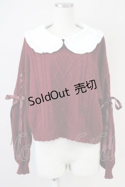 画像1: Secret Honey / 袖編み上げニットトップス  ボルドーＸ白 T-25-03-17-011-CA-TO-SA-ZT