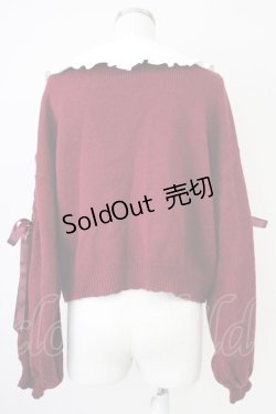 画像2: Secret Honey / 袖編み上げニットトップス  ボルドーＸ白 T-25-03-17-011-CA-TO-SA-ZT