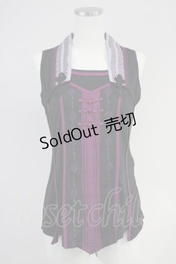 画像1: Ozz oneste / サイドチャイナノースリーブトップス  黒Ｘ紫 T-25-03-17-002-OO-TO-SA-ZI