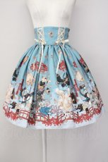 画像1: ALICE and the PIRATES / クリスの百鬼夜行〜宵に咲き誇る妖の華〜柄ハイウエストスカート  孔雀青 T-25-03-20-018-PA-SK-SA-ZT058 (1)