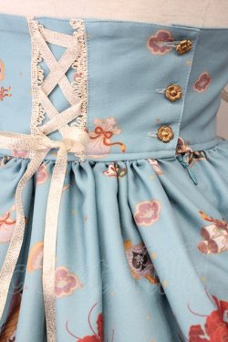 画像6: ALICE and the PIRATES / クリスの百鬼夜行〜宵に咲き誇る妖の華〜柄ハイウエストスカート  孔雀青 T-25-03-20-018-PA-SK-SA-ZT058