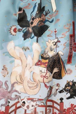 画像8: ALICE and the PIRATES / クリスの百鬼夜行〜宵に咲き誇る妖の華〜柄ハイウエストスカート  孔雀青 T-25-03-20-018-PA-SK-SA-ZT058