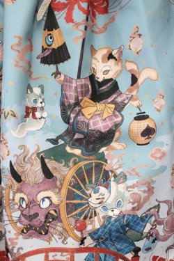 画像9: ALICE and the PIRATES / クリスの百鬼夜行〜宵に咲き誇る妖の華〜柄ハイウエストスカート  孔雀青 T-25-03-20-018-PA-SK-SA-ZT058