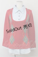 LIZ LISA doll / シャツ重ね着風ニット  レッド×サックス T-25-03-20-004-LO-TO-SA-ZT