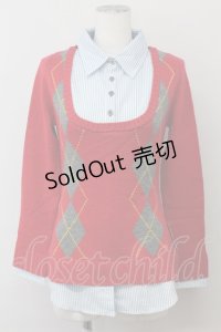 LIZ LISA doll / シャツ重ね着風ニット  レッド×サックス T-25-03-20-004-LO-TO-SA-ZT