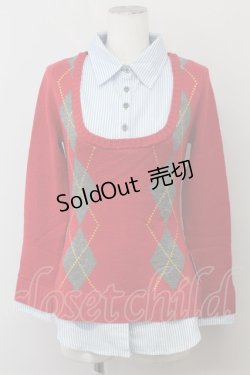 画像1: LIZ LISA doll / シャツ重ね着風ニット  レッド×サックス T-25-03-20-004-LO-TO-SA-ZT