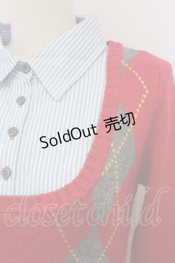 画像3: LIZ LISA doll / シャツ重ね着風ニット  レッド×サックス T-25-03-20-004-LO-TO-SA-ZT