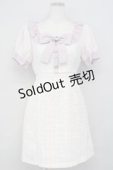 Ank Rouge / フリルリボンツイードワンピース M ピンク T-25-03-20-006-CA-OP-SA-ZT