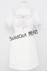 Ank Rouge / フリルリボンツイードワンピース M ピンク T-25-03-20-006-CA-OP-SA-ZT