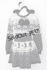 Tralala / クマノルディック柄ニットワンピース  ブラック T-25-03-20-012-LO-OP-SA-ZT