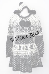 Tralala / クマノルディック柄ニットワンピース  ブラック T-25-03-20-012-LO-OP-SA-ZT