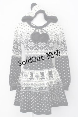 画像1: Tralala / クマノルディック柄ニットワンピース  ブラック T-25-03-20-012-LO-OP-SA-ZT