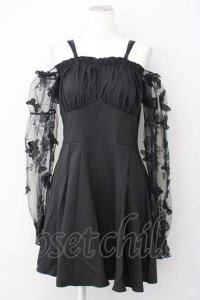DARK IN LOVE / Gothic Sexy Off-Shoulder Lacey Sleeves Dress L ブラック T-25-03-20-013-PU-OP-SA-ZT001