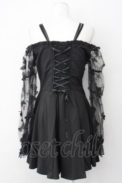 画像2: DARK IN LOVE / Gothic Sexy Off-Shoulder Lacey Sleeves Dress L ブラック T-25-03-20-013-PU-OP-SA-ZT001