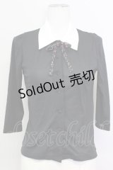 MILK / リボンタイシフォンブラウス  黒Ｘ白 T-25-03-21-004-ML-BL-SA-ZI