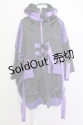 REFLEM / サイバー切り替えボリュームネック半袖ジャージパーカー  黒Ｘ紫 T-25-03-21-010-PU-TO-SA-ZI