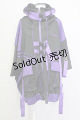 REFLEM / サイバー切り替えボリュームネック半袖ジャージパーカー  黒Ｘ紫 T-25-03-21-010-PU-TO-SA-ZI