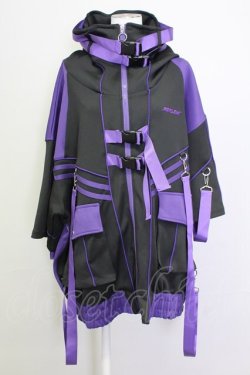 画像1: REFLEM / サイバー切り替えボリュームネック半袖ジャージパーカー  黒Ｘ紫 T-25-03-21-010-PU-TO-SA-ZI