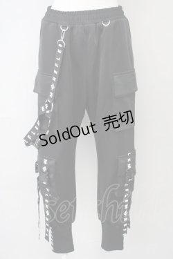 画像1: REFLEM / ハーネスロゴベルトカーゴパンツ  黒Ｘ白 T-25-03-26-033-PU-PA-SA-ZI