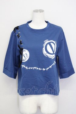 画像1: NieR Clothing / 編み下げNieRちゃん半袖カットソー  青Ｘ黒 T-25-03-26-006-PU-TO-SA-ZI