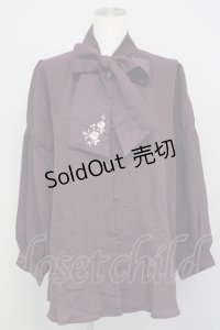 axes femme / 刺繍入りリボンロングブラウス M ワイン T-25-03-26-007-AX-BL-SA-ZT