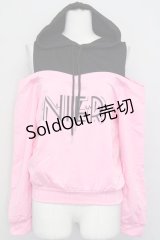 NieR Clothing / フード付きオフショルカットソー  ピンクＸ黒 T-25-03-26-008-PU-TO-SA-ZI