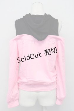 画像2: NieR Clothing / フード付きオフショルカットソー  ピンクＸ黒 T-25-03-26-008-PU-TO-SA-ZI