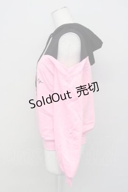 画像3: NieR Clothing / フード付きオフショルカットソー  ピンクＸ黒 T-25-03-26-008-PU-TO-SA-ZI