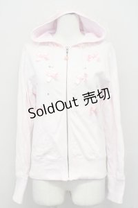 Nile Perch / リボン&ラインストーンZIPパーカー  ピンク T-25-03-26-002-LO-TO-SA-ZT