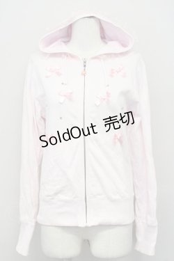 画像1: Nile Perch / リボン&ラインストーンZIPパーカー  ピンク T-25-03-26-002-LO-TO-SA-ZT