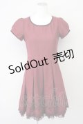 L'EST ROSE / 裾ローズ刺繍半袖ワンピース 2 ボルドー T-25-03-26-019-LO-OP-SA-ZI