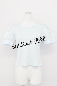 PINK HOUSE CHELSEA / ギンガムチェック切り替え半袖トップス  サックスＸ白 T-25-03-27-003-EL-TO-SA-ZI