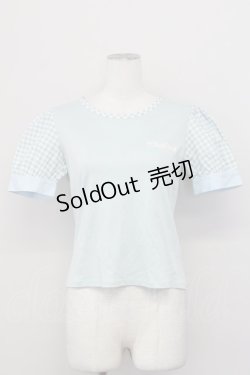 画像1: PINK HOUSE CHELSEA / ギンガムチェック切り替え半袖トップス  サックスＸ白 T-25-03-27-003-EL-TO-SA-ZI