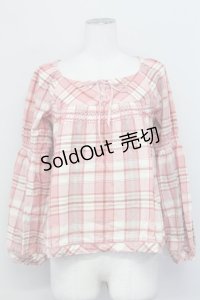 PINK HOUSE / チェックスクウェア刺繍入りネックネルシャツ  ピンク T-25-03-27-005-LO-BL-SA-ZT