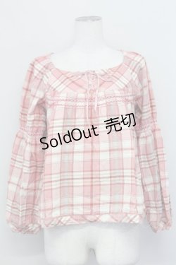 画像1: PINK HOUSE / チェックスクウェア刺繍入りネックネルシャツ  ピンク T-25-03-27-005-LO-BL-SA-ZT