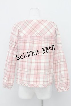 画像2: PINK HOUSE / チェックスクウェア刺繍入りネックネルシャツ  ピンク T-25-03-27-005-LO-BL-SA-ZT
