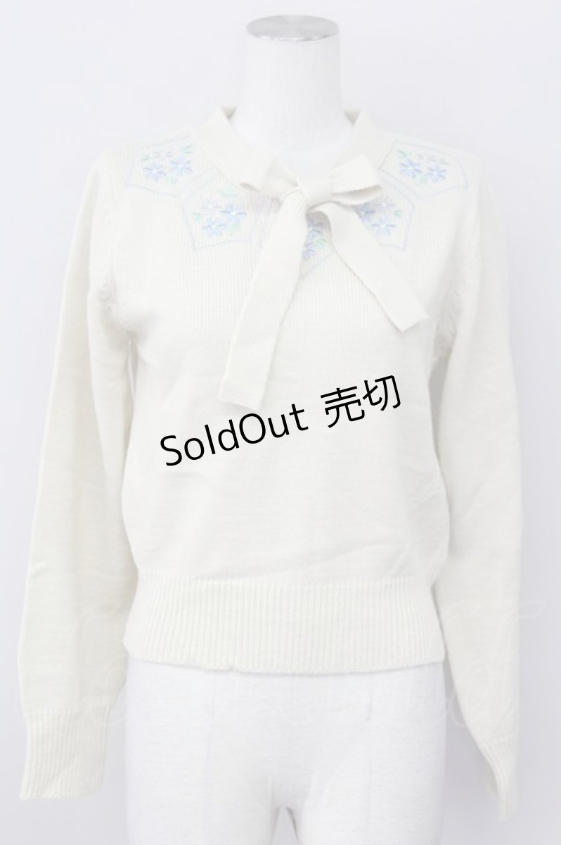 画像1: 【SALE】F&A / 刺繍&ボウタイニット  オフホワイト T-25-03-30-003-LO-TO-SA-ZT089 (1)
